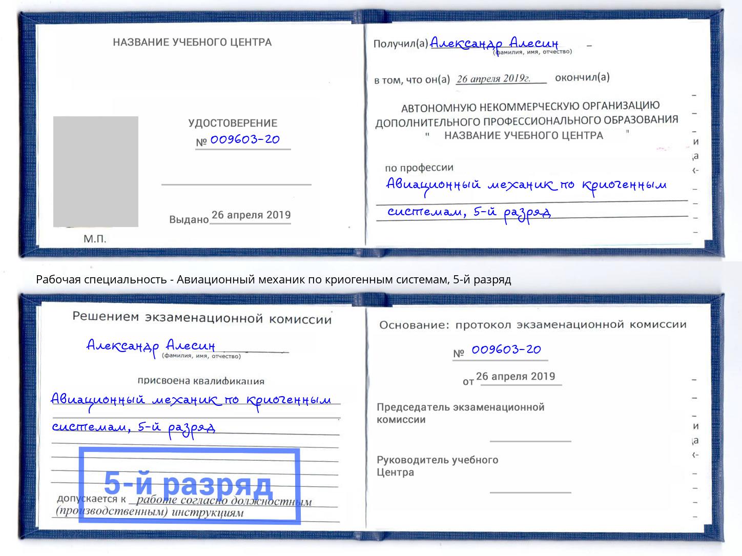 корочка 5-й разряд Авиационный механик по криогенным системам Новокубанск