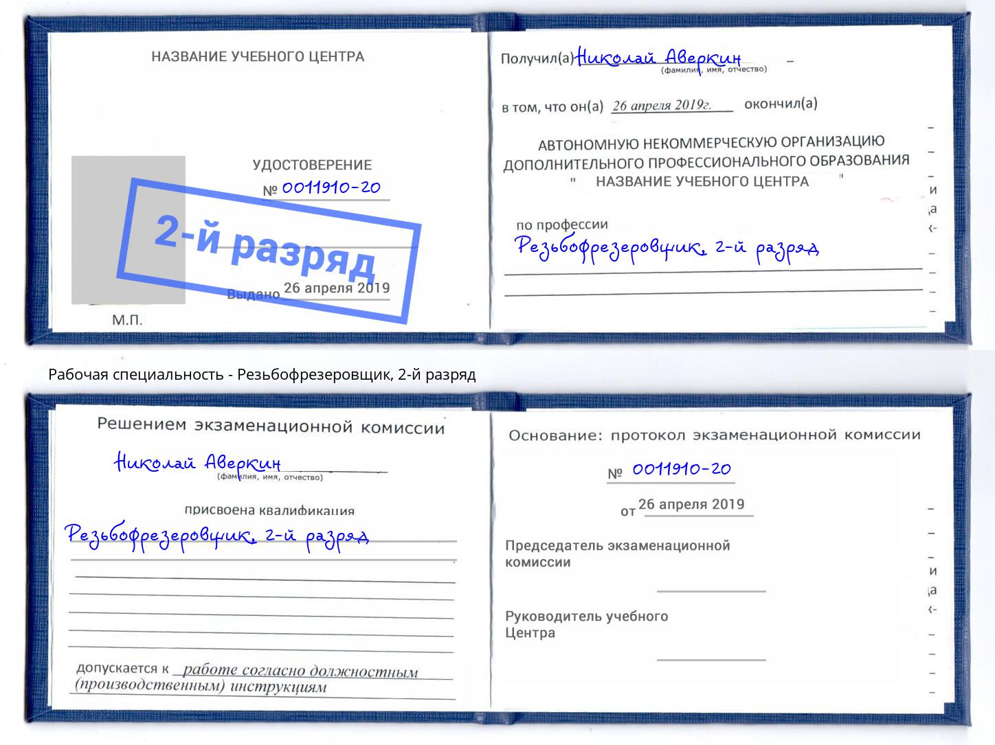 корочка 2-й разряд Резьбофрезеровщик Новокубанск