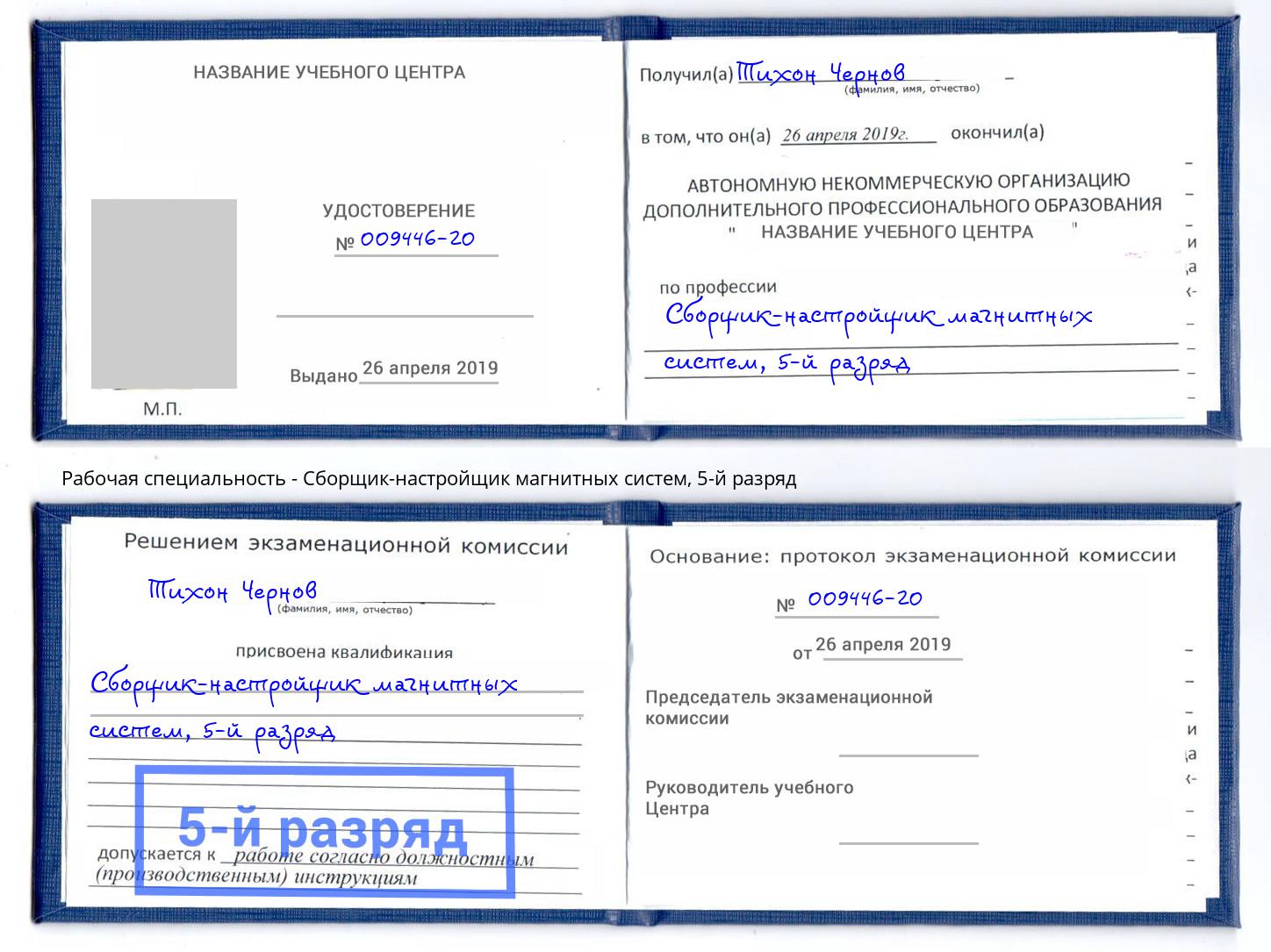 корочка 5-й разряд Сборщик-настройщик магнитных систем Новокубанск