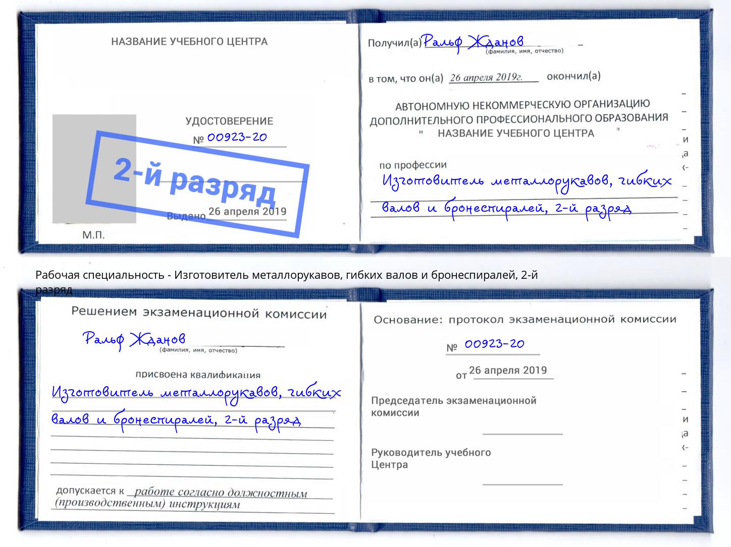 корочка 2-й разряд Изготовитель металлорукавов, гибких валов и бронеспиралей Новокубанск
